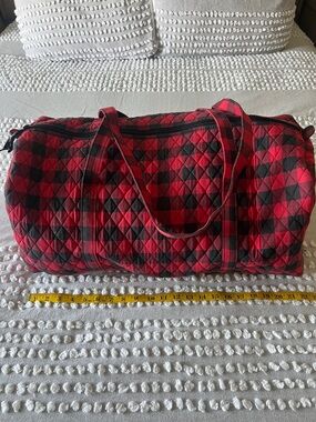 Vera Bradley Red and Black Quilted Buffalo Check Travel Duffel